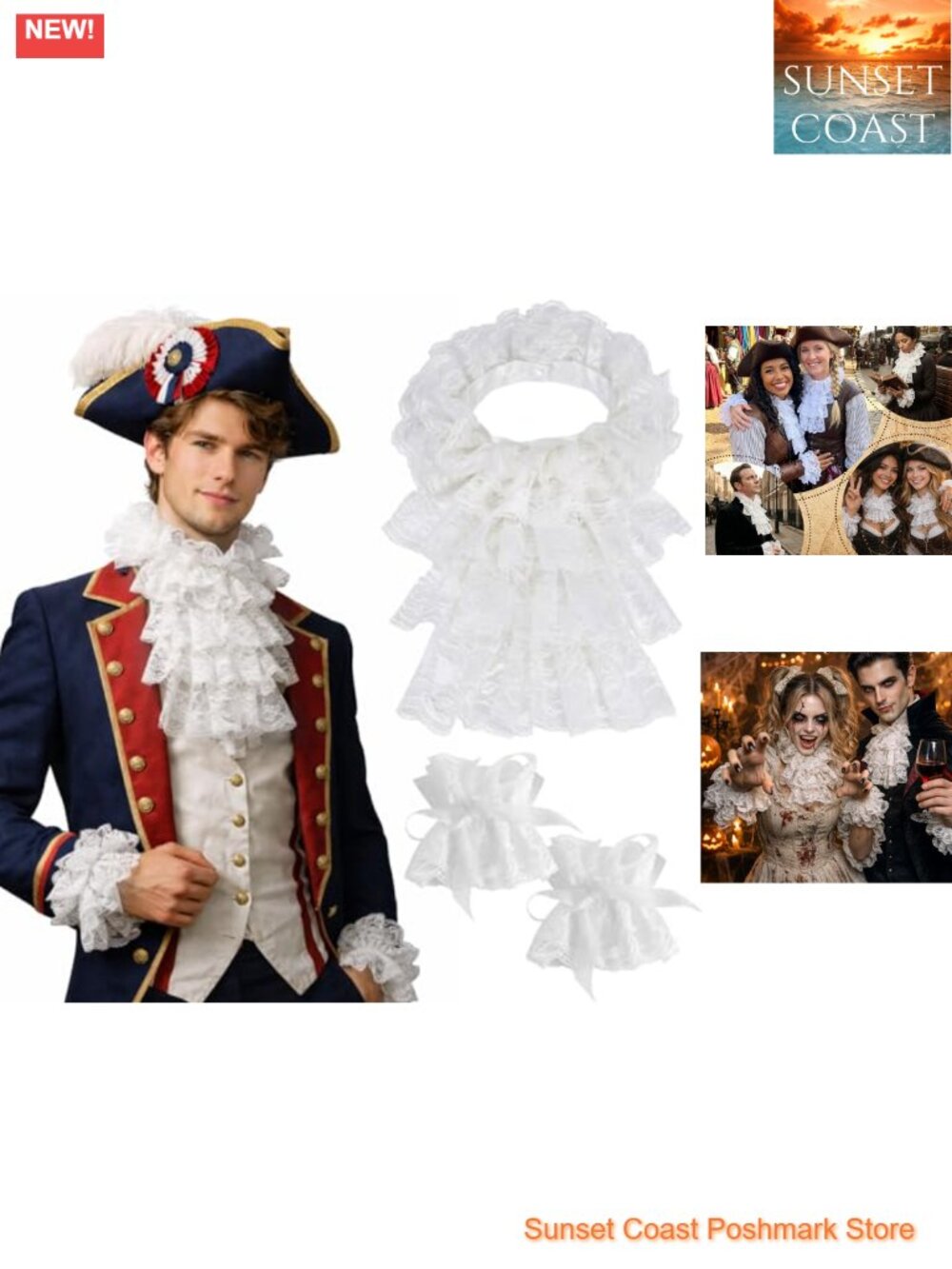 Lace Detachable Collar and Cuffs Set Ruffle Victorian Steampunk Costume